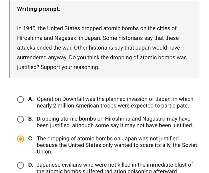 Which claim best responds to the writing prompt?-example-1