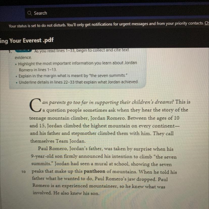 What do you learn about Jordan Romero in lines 1-13 33 POINTS-example-1