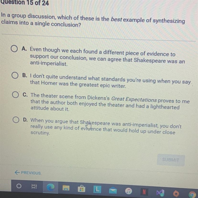 In a group discussion, which of these is the best example of synthesizing claims into-example-1