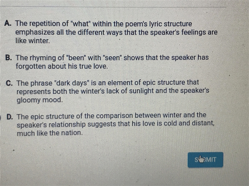 Which of the following is most likely explanation of how the structure of the poem-example-1