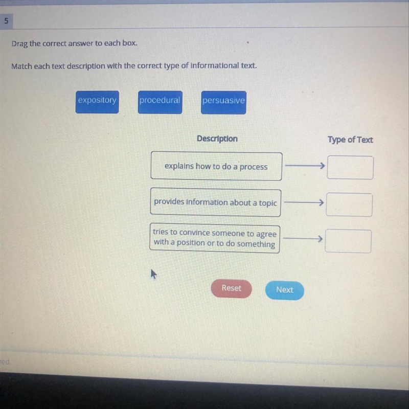 Match each text description with the correct type of informational text.-example-1