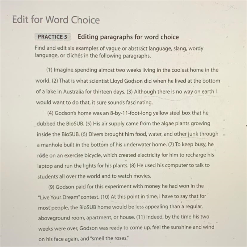 Can someone PLEASE help me??? Edit for Word Choice PRACTICE 5 Editing paragraphs for-example-1