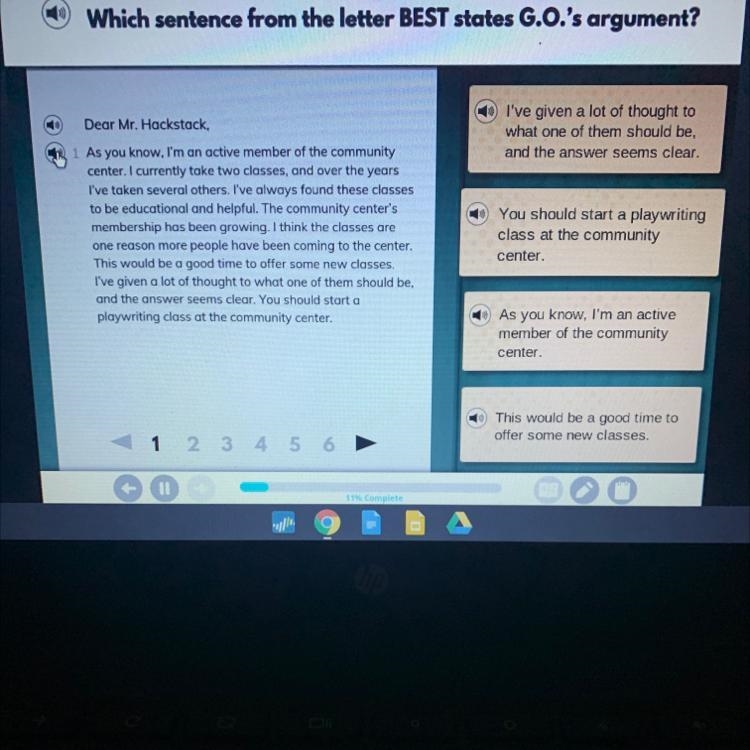 Which sentence from the letter BEST states G.O.'s argument?-example-1