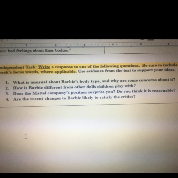 1: What is unusual about Barbie’s body type, and why are some concerns about it? 2: How-example-1