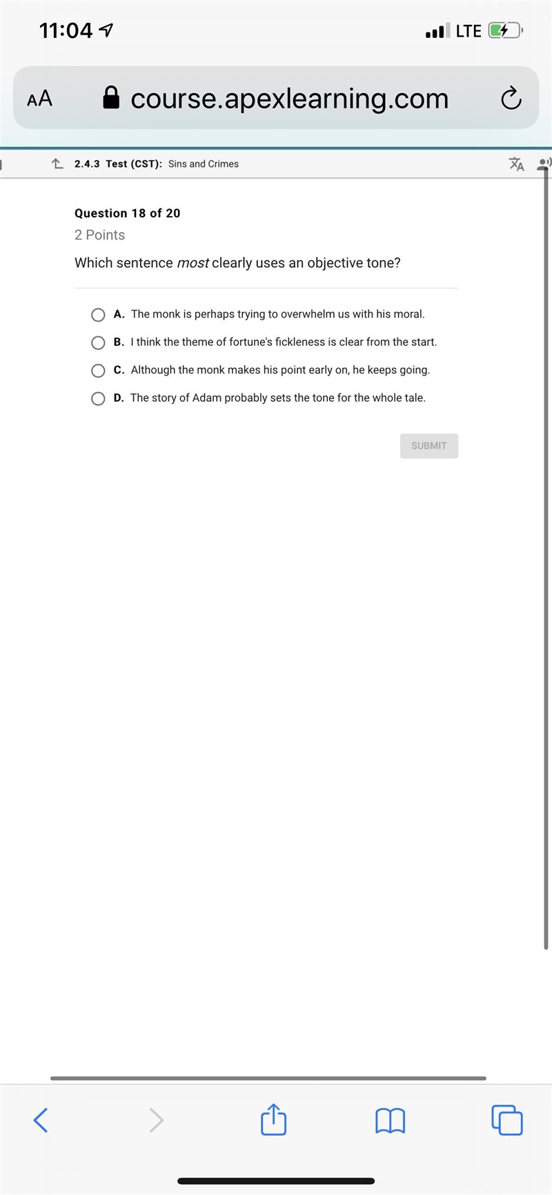 Which sentences most clearly uses and Objective tone?-example-1