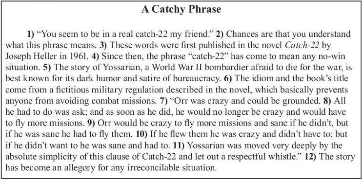 Which description of the book, Catch-22, provides the BEST clues to the theme of this-example-1