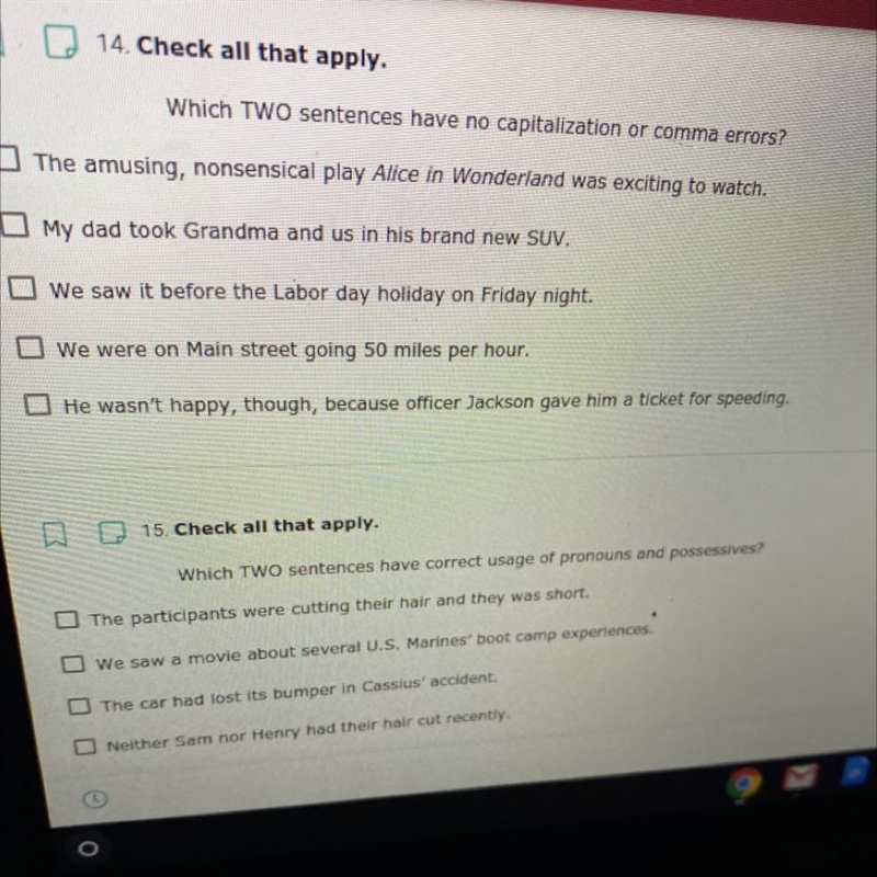 14. Check all that apply. Which TWO sentences have no capitalization or comma errors-example-1
