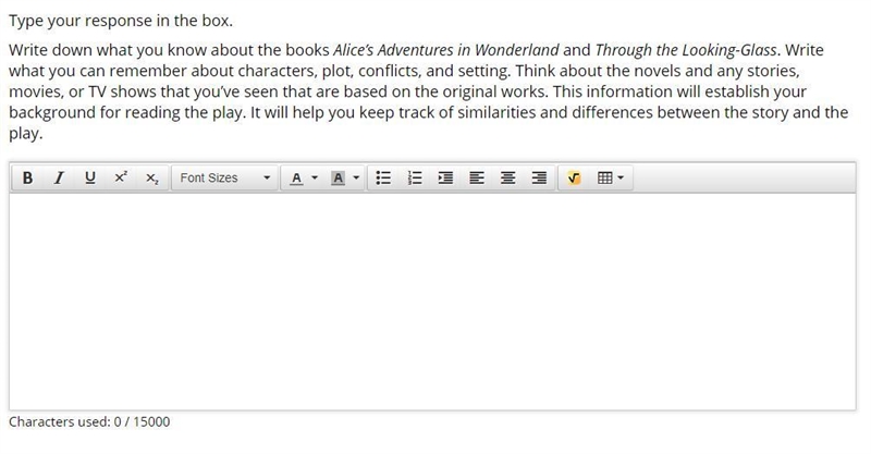 Type your response in the box. Write down what you know about the books Alice’s Adventures-example-1