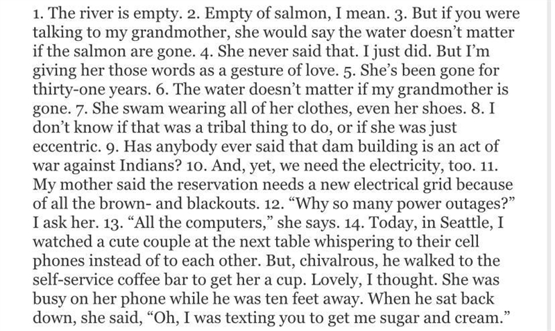 In the poem list and explain how the dams brought heartbreak to Alexie's tribe.-example-1