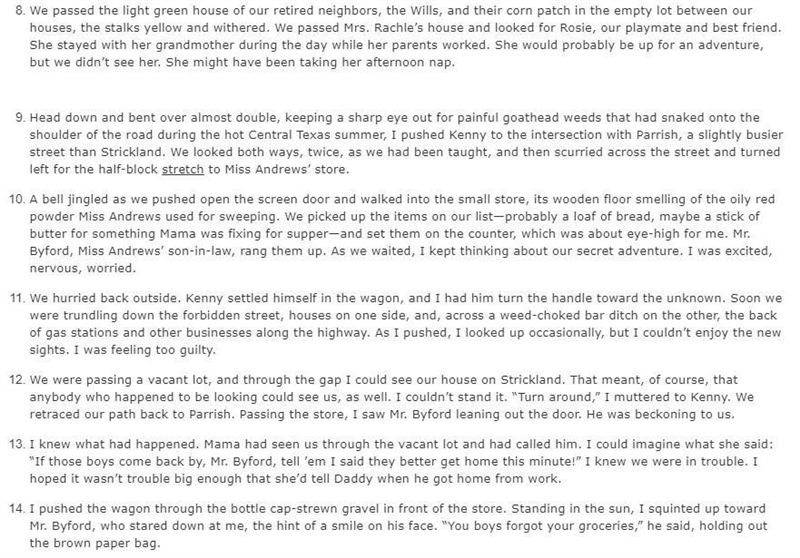 What does the sensory language in paragraph 7 help the reader understand? A. The doubts-example-3