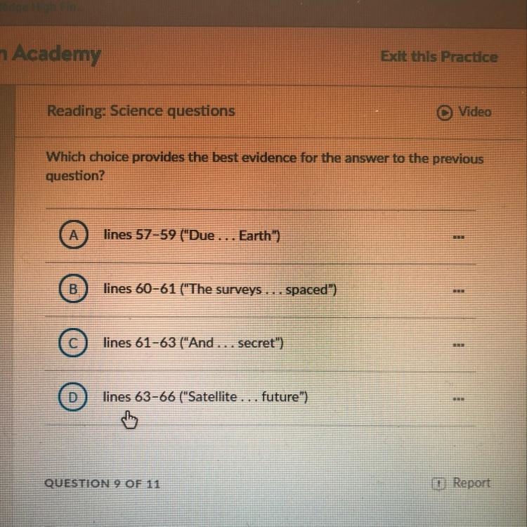 Which choice provides the best evidence for the answer to the previous question? А-example-1