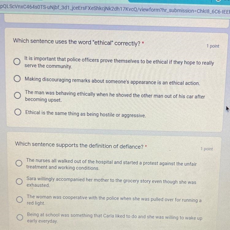 Which sentence uses the word "ethical" correctly? * 1 point It is important-example-1