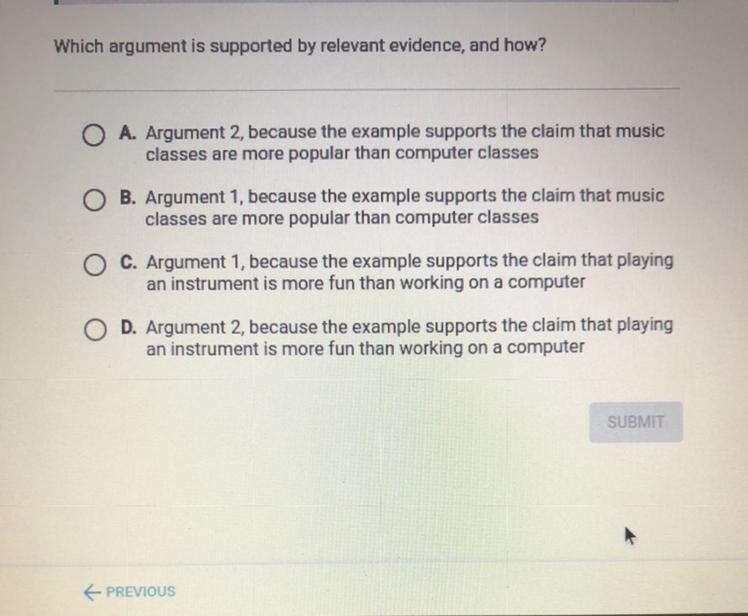 Help plz Argument 1: Music classes are more popular than computer classes at Reginald-example-1