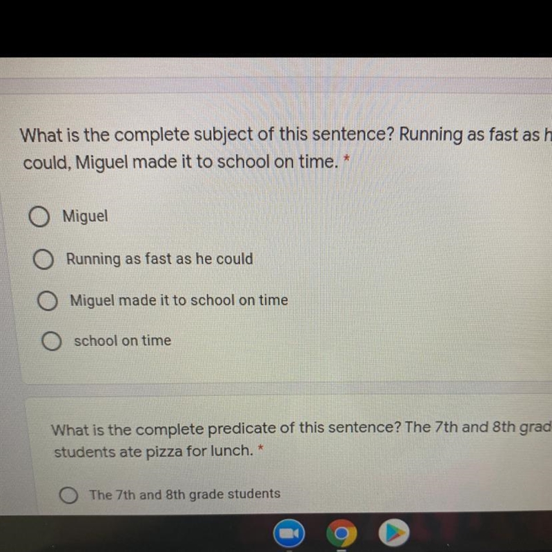 What is the complete subject of this sentence? Ex. Running as fast as he could, Miguel-example-1