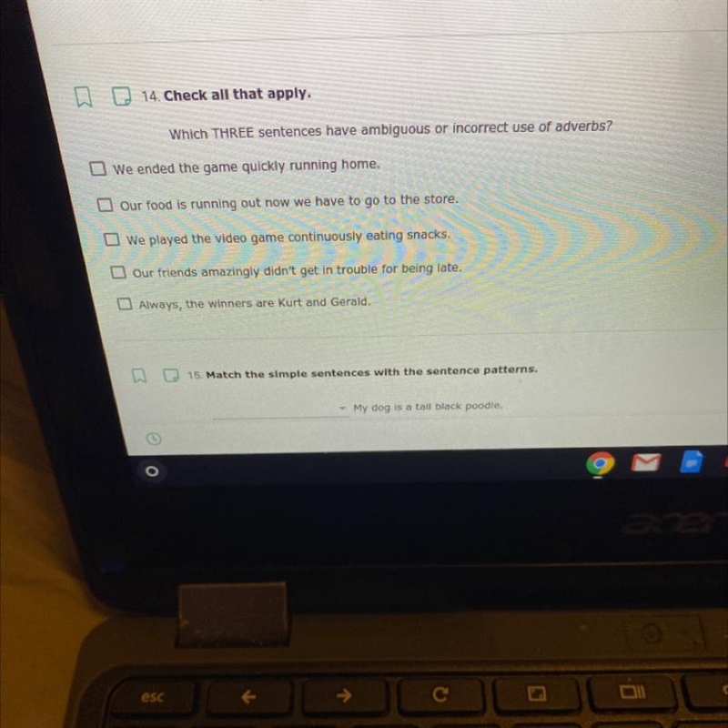 14. Check all that apply. Which THREE sentences have ambiguous or incorrect use of-example-1