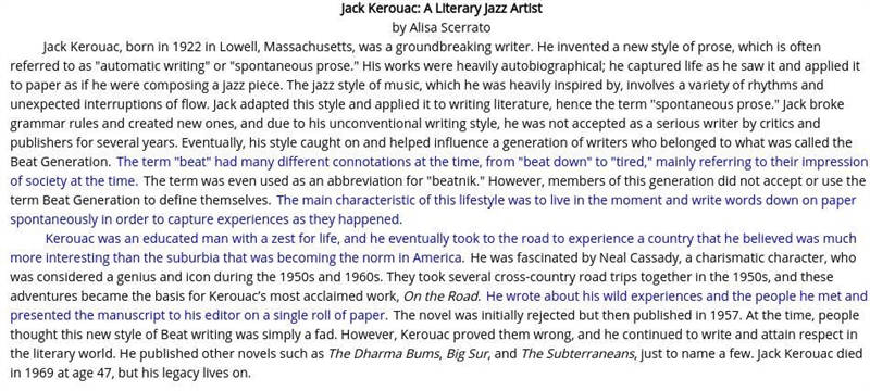 Which sentence best shows how the writers of the Beat Generation worked as artists-example-1