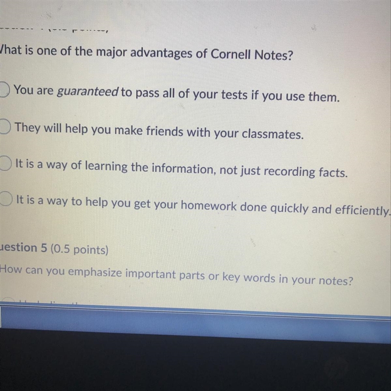 What is one of the major advantages of Cornell Notes? You are guaranteed to pass all-example-1