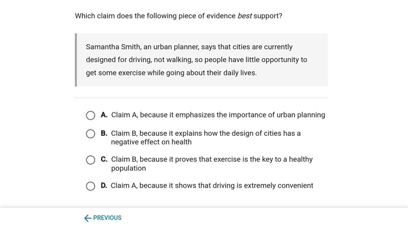 One more Claim A: American cities are well designed to make us happy and healthy. Claim-example-1