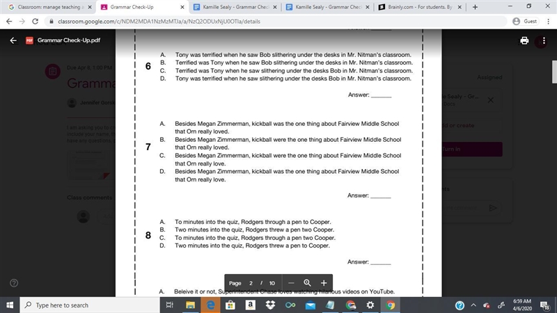 Please help me out Read the four versions of the sections Choose the best version-example-1