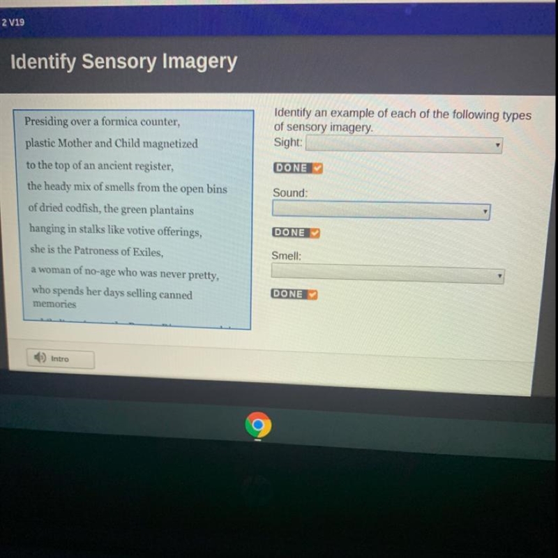 Identify an example of each of the following types of sensory imagery. Sight: Sound-example-1