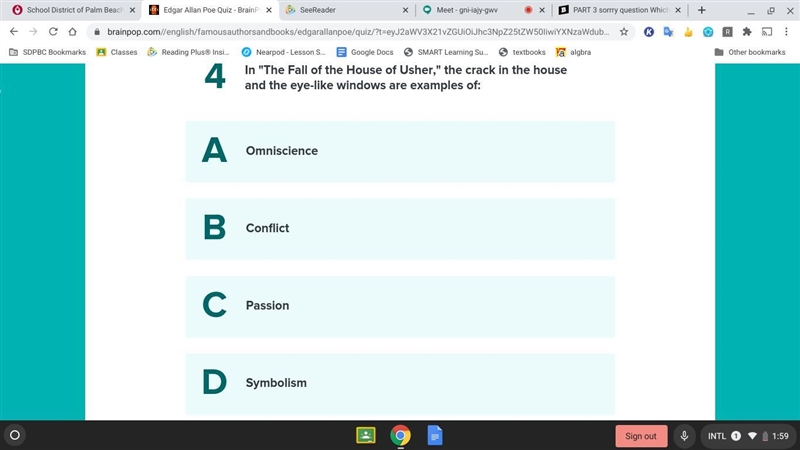 PART 4 question In "The Fall of the House of Usher," the crack in the house-example-1