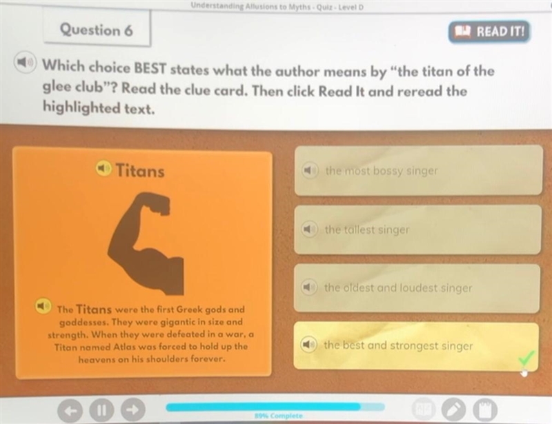 Which choice BEST states what the author means by “the titan of the glee club”? Read-example-1