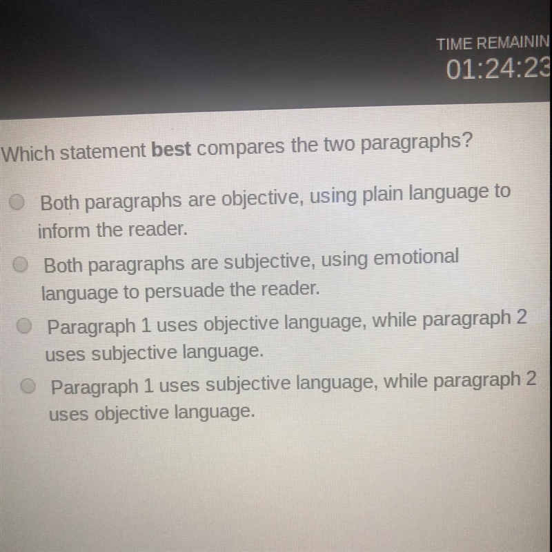 Which statement best compares the two paragraphs?-example-1