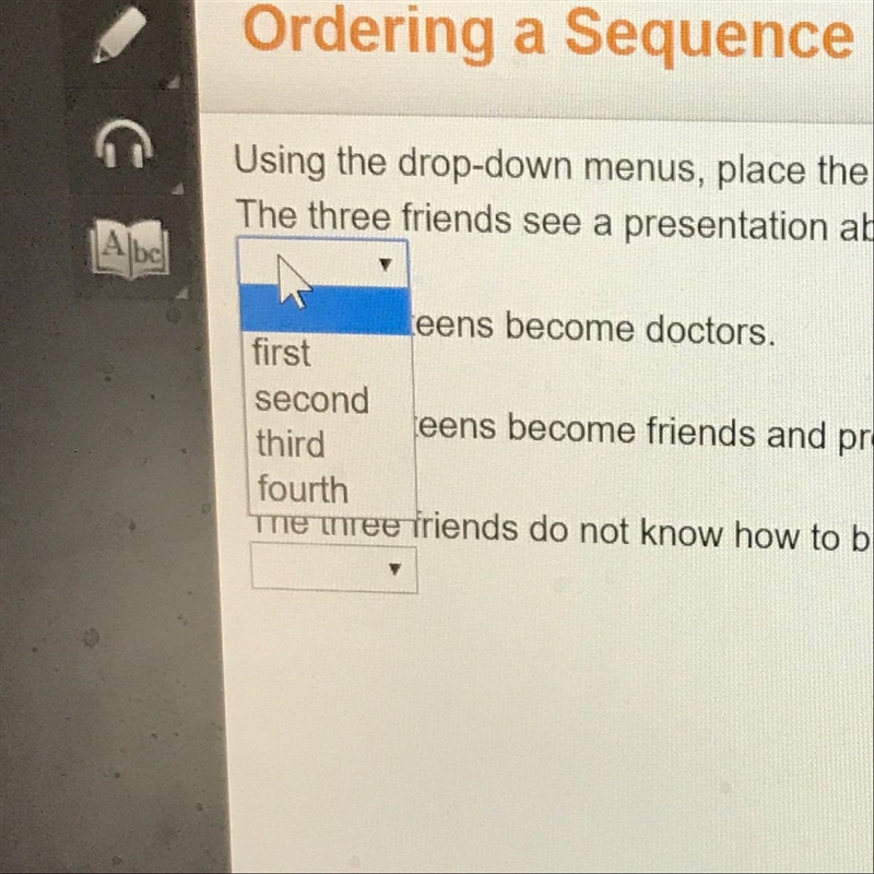 Using the drop-down menus, place the events in the order in which they happen in the-example-1