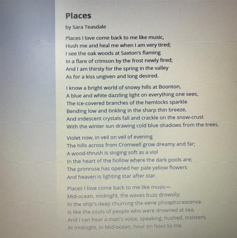 Describe the tone of “Places” by Sara Teasdale-example-1