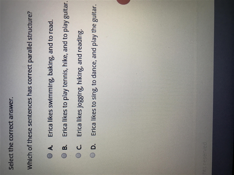 Which of these sentences has correct parallel structure?-example-1