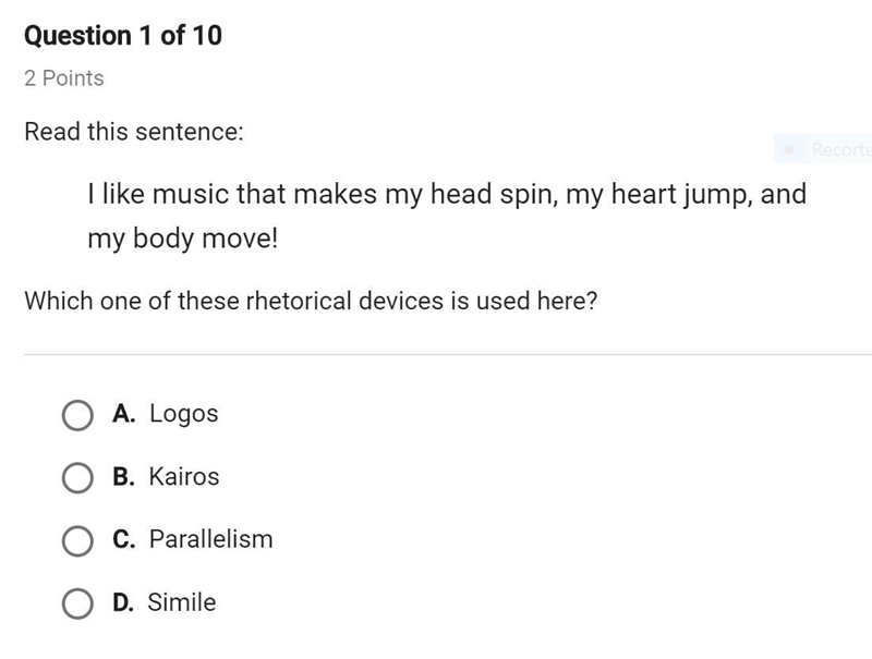 Read this sentence: I like music that makes my head spin, my heart jump, and my body-example-1