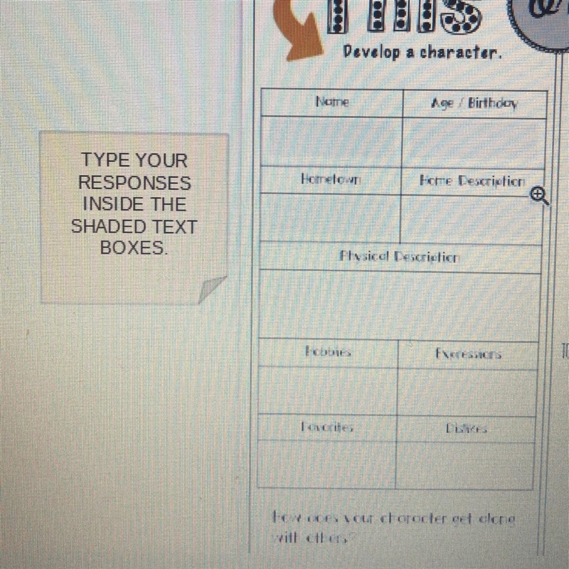 Develop a character. Name: Age/Birthday: Hometown: Home description: Physical description-example-1