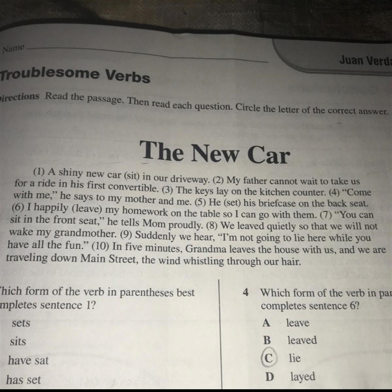 What change, if any, should be made in sentence 3? A. Change LAY to LIE B. Change-example-1