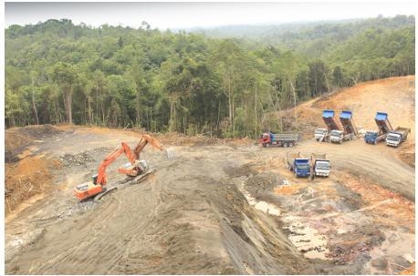 The photograph shows a deforested area. Humans intentionally cleared the trees in-example-1