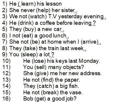 Hello ! Conjugate the verbs in parentheses with simple past-example-1