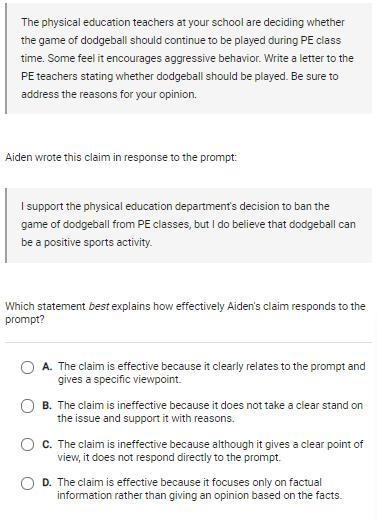 Which statement Best explains how effectively Aiden's claim responds to the prompt-example-1