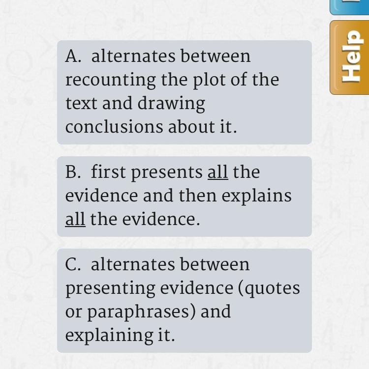 Which one is the chunked method of presenting data in a literary analysis essay? *see-example-1