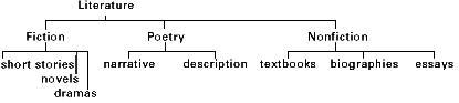 Use the chart below to answer the question that follows. How many kinds of fiction-example-1