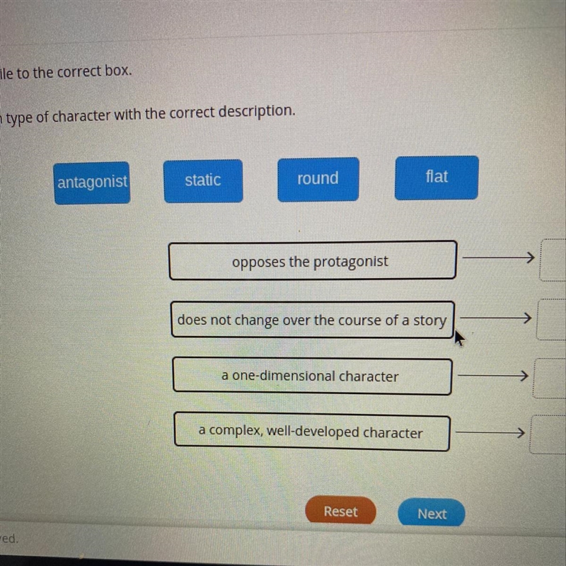 Drag each tile to the correct box. Match each type of character with the correct description-example-1