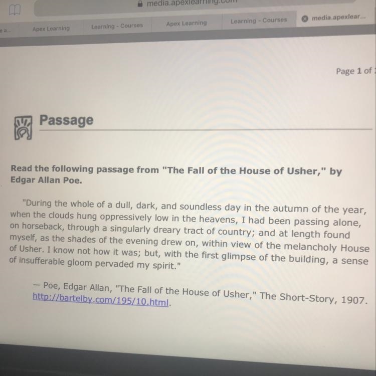 Click to read the passage from "The Fall of the House of Usher," by Edgar-example-1