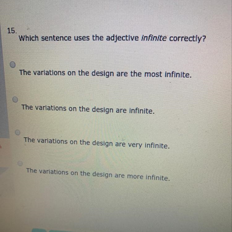 Which sentence uses the adjective infinite correctly?-example-1