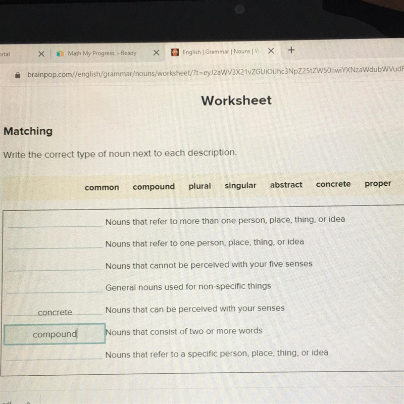 Common compound plural singular abstract concrete proper Nouns that refer to more-example-1