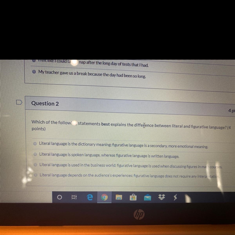 Which of the following statements best explain the differences between literal and-example-1