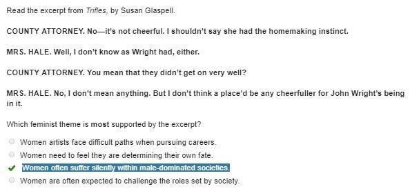 Which feminist theme is most supported by the excerpt? Women feel pressured to conform-example-1