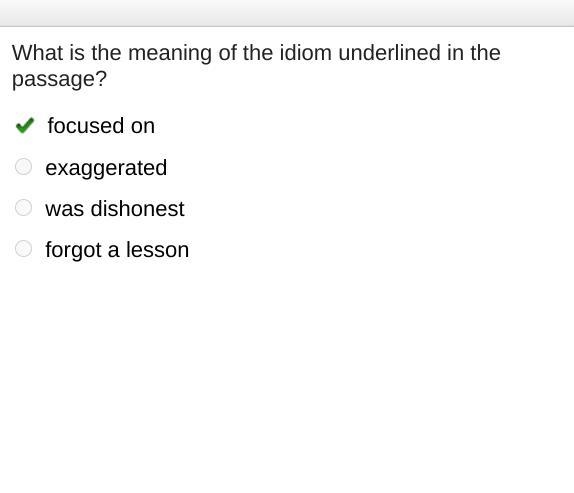 What is the meaning of the idiom underlined in the passage? O focused on O exaggerated-example-1