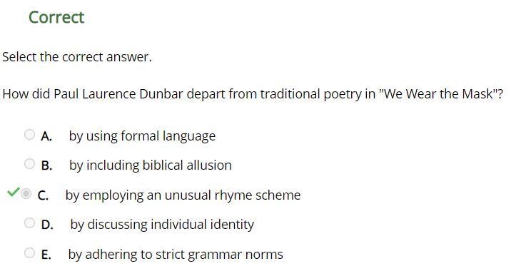 How did Paul Laurence Dunbar depart from traditional poetry in "We Wear the Mask-example-1