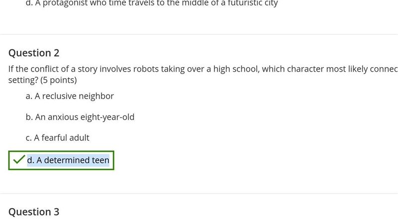 If the conflict of a story involves robots taking over a high school, which character-example-1