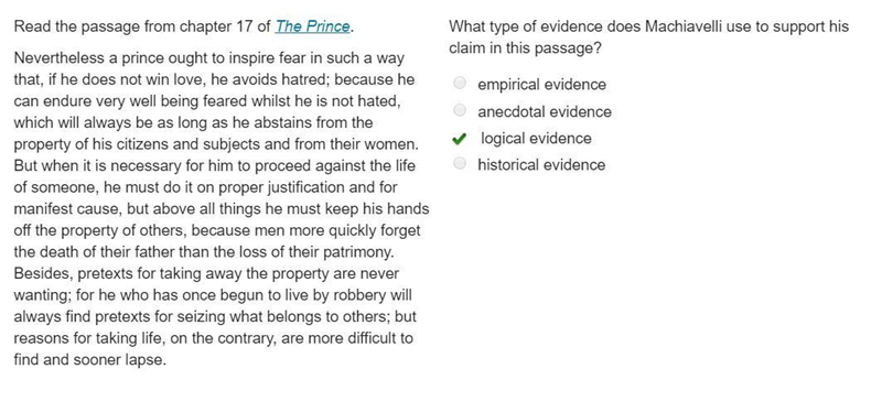 BEING TIMED ! Read the passage from chapter 17 of The Prince. Nevertheless a prince-example-1