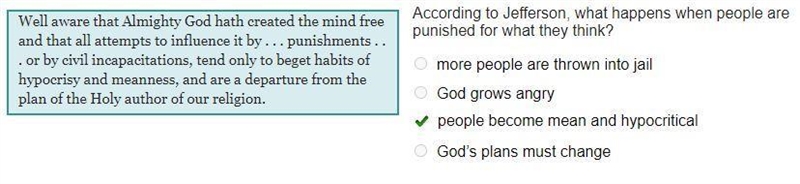 According to Jefferson, what happens when people are punished for what they think-example-1