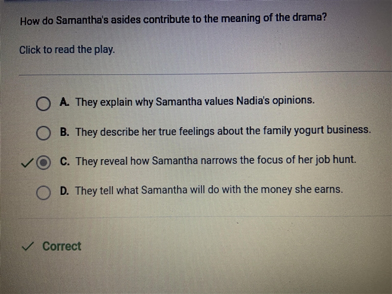 How do Samantha's asides contribute to the meaning of the drama? Click to read the-example-1